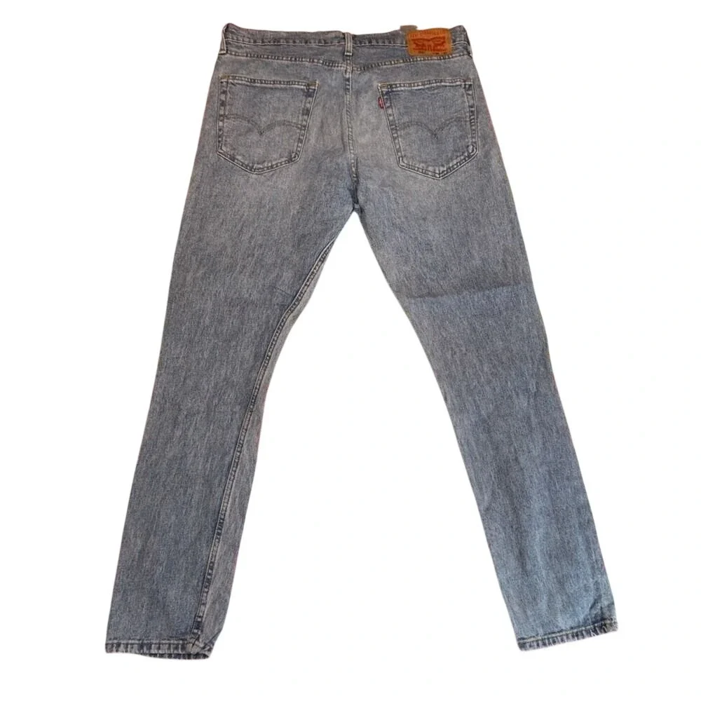 Levis 512‎ Slim Taper Jeans Mens 36x32 Light Wash Distressed Ripped Blue Denim